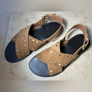 NWT🌷Madewell Black & Tan Leather w/ Rivets (gold) Sandals